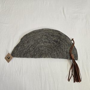 Ashanti Nwt Cresent Semi-circle Clutch Crochet Straw Blue Gray